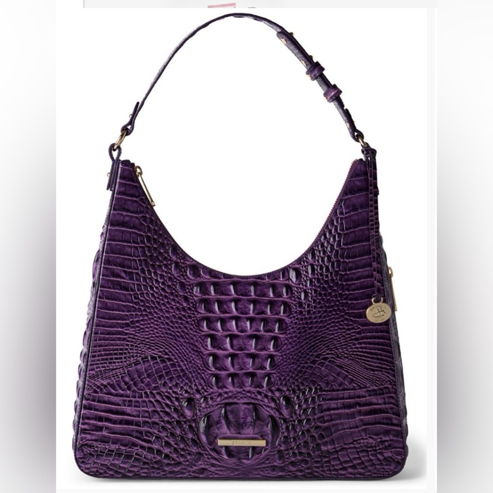 BNWT Brahmin Deep Purple Croc-Embossed Bag